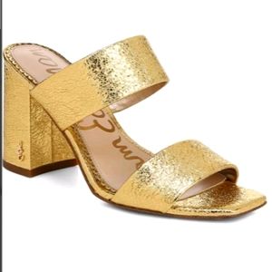SAM EDELMAN GOLD DELANEY BLOCK HEEL MULE SZ 7